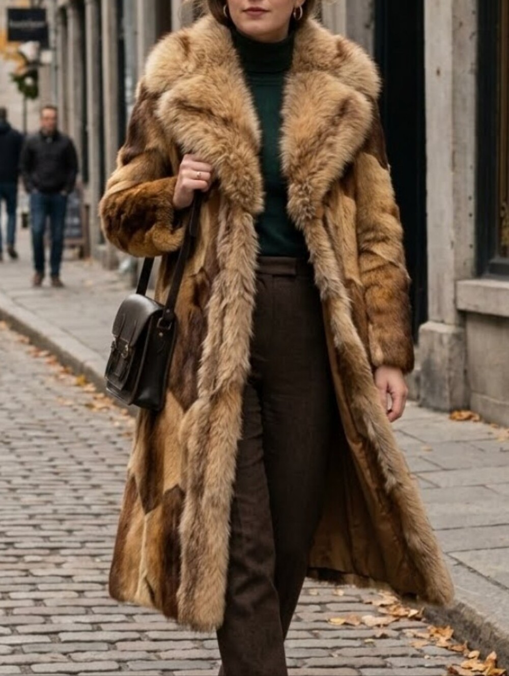 Vtg Bernard Held Natural Muskrat Patchwork Pattern Brown Fur Long Coat